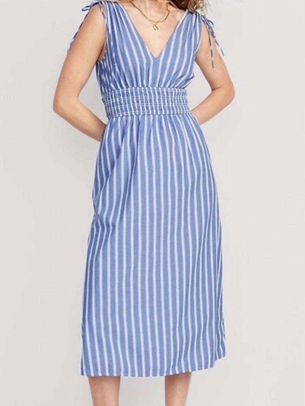Old Navy Blue and White Striped Tie-Shoulder Maxi Dress